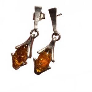 Sterling Silver Amber Drop Earrings